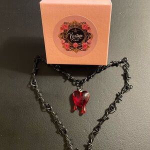 Red Heart Black Barbed Wire Necklace